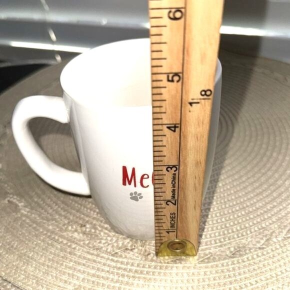 Cat Lovers White Stoneware Coffee Mug With Red Pattern Cat & Meow Design 3.5" Ta - Picture 5 of 6